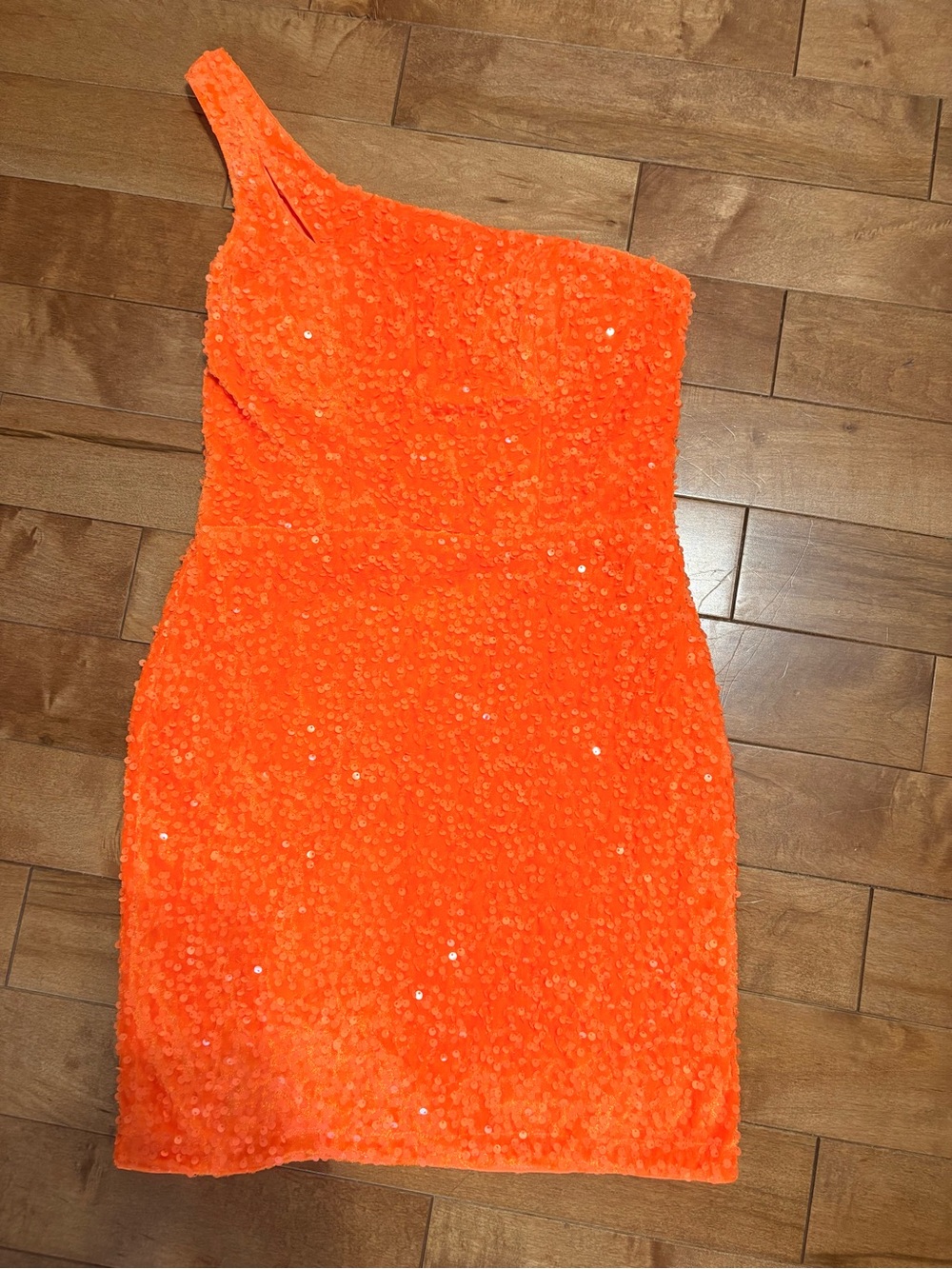 One-Shoulder Orange Sequin Mini Dress